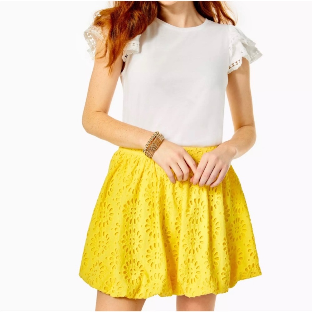 Lilly Pulitzer sz 14 BNWT Bright Yellow Eyelet Pattern Mini Skirt with Zipper